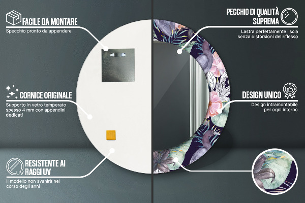 Lustro z drukowaną ramką okrągłe Czaple ptaki