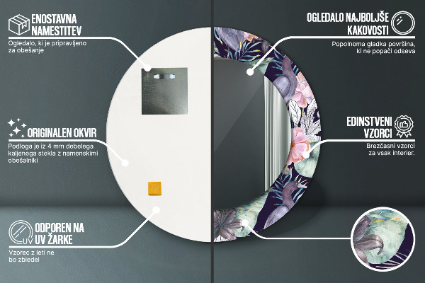 Lustro z drukowaną ramką okrągłe Czaple ptaki