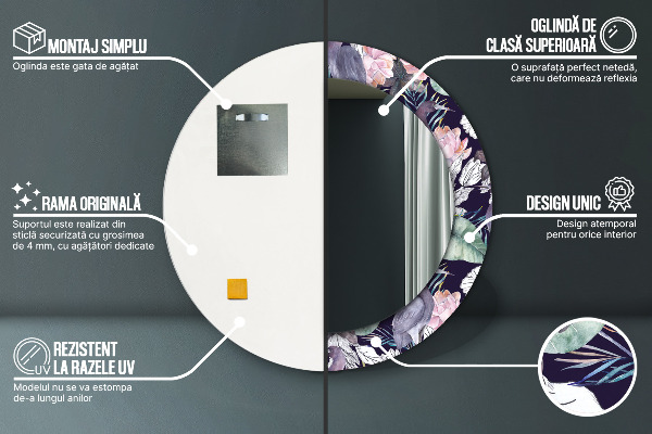 Lustro z drukowaną ramką okrągłe Czaple ptaki