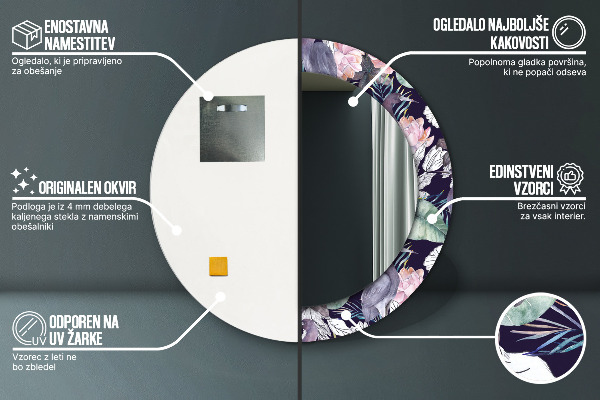 Lustro z drukowaną ramką okrągłe Czaple ptaki