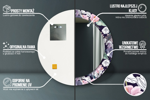 Lustro z drukowaną ramką okrągłe Czaple ptaki