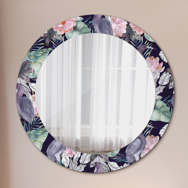 Lustro z drukowaną ramką okrągłe Czaple ptaki