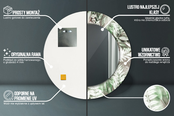 Lustro ścienne dekoracyjne okrągłe Liście akwarelowe