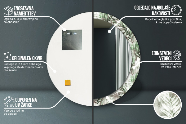 Lustro ścienne dekoracyjne okrągłe Liście akwarelowe