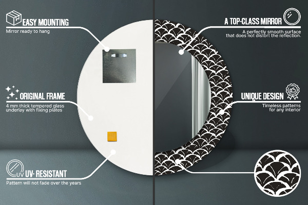 Lustro z drukowaną ramką okrągłe Orientalne łuski