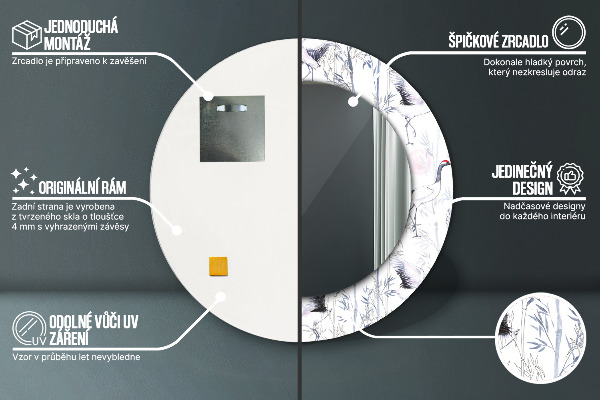 Lustro ścienne dekoracyjne okrągłe Żurawie ptaki