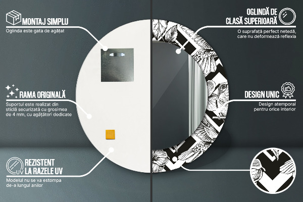 Lustro ścienne dekoracyjne okrągłe Kolibry