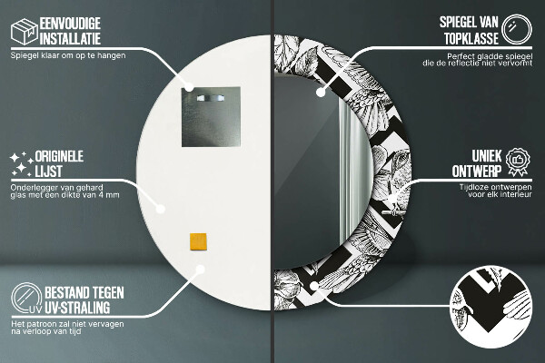 Lustro ścienne dekoracyjne okrągłe Kolibry