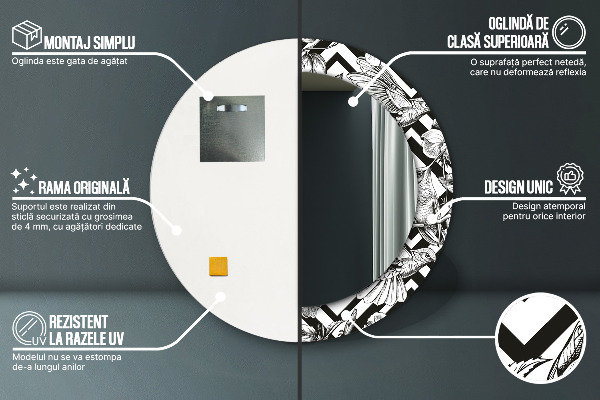 Lustro ścienne dekoracyjne okrągłe Kolibry