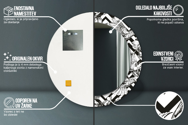 Lustro ścienne dekoracyjne okrągłe Kolibry