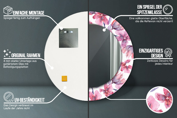 Lustro ścienne dekoracyjne okrągłe Kwiaty akwarelowe