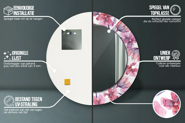 Lustro ścienne dekoracyjne okrągłe Kwiaty akwarelowe