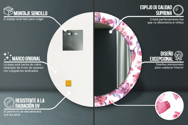 Lustro ścienne dekoracyjne okrągłe Kwiaty akwarelowe