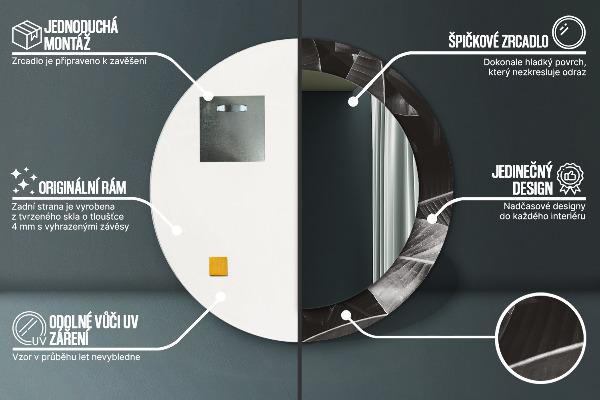 Lustro z drukowaną ramką okrągłe Tropikalne palmy
