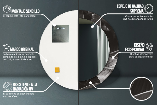 Lustro z drukowaną ramką okrągłe Tropikalne palmy