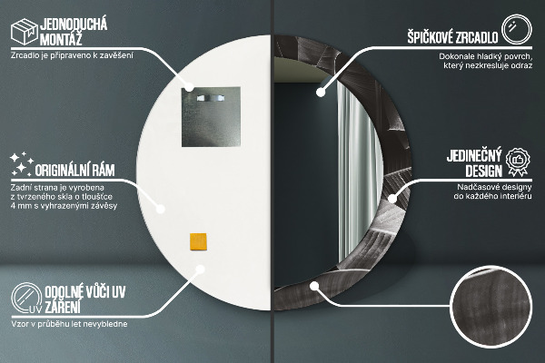 Lustro z drukowaną ramką okrągłe Tropikalne palmy
