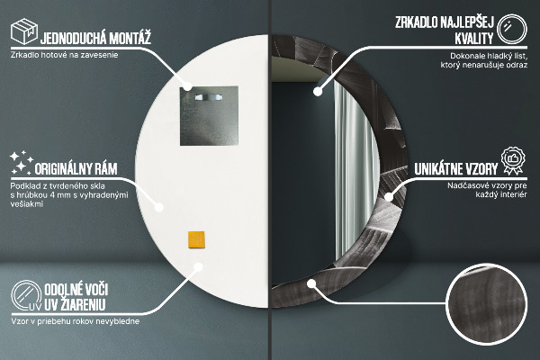 Lustro z drukowaną ramką okrągłe Tropikalne palmy