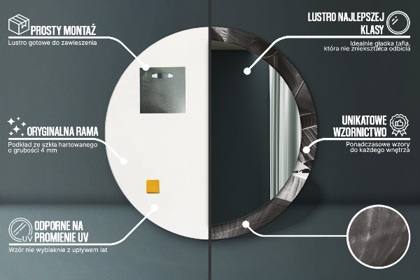Lustro z drukowaną ramką okrągłe Tropikalne palmy