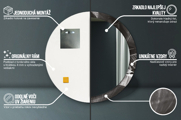 Lustro z drukowaną ramką okrągłe Tropikalne palmy