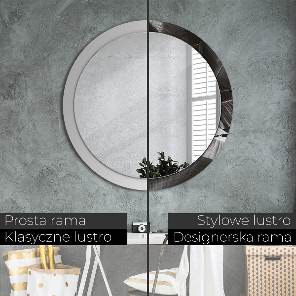 Lustro z drukowaną ramką okrągłe Tropikalne palmy