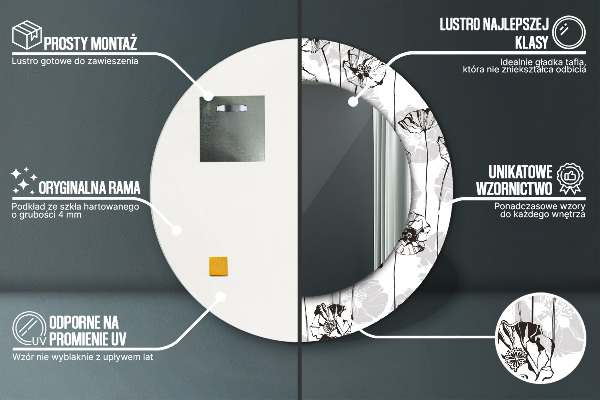 Lustro ścienne dekoracyjne okrągłe Kwiaty maki