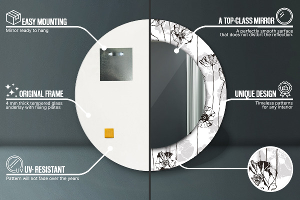 Lustro ścienne dekoracyjne okrągłe Kwiaty maki