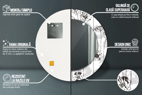 Lustro ścienne dekoracyjne okrągłe Kwiaty maki