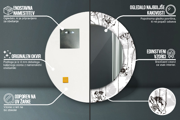 Lustro ścienne dekoracyjne okrągłe Kwiaty maki