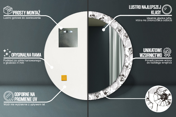 Lustro ścienne dekoracyjne okrągłe Kwiaty maki