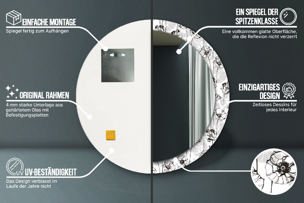 Lustro ścienne dekoracyjne okrągłe Kwiaty maki
