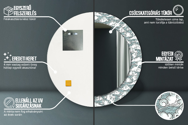 Lustro ramka z nadrukiem okrągłe Chmury