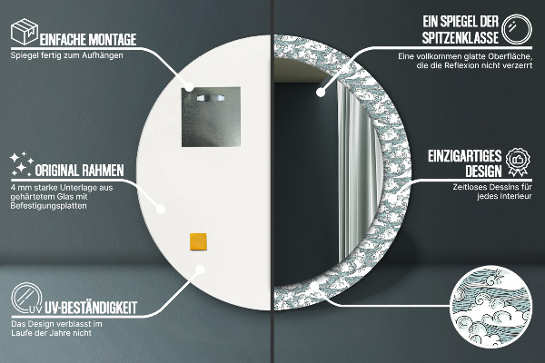 Lustro ramka z nadrukiem okrągłe Chmury