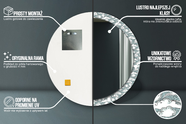 Lustro ramka z nadrukiem okrągłe Chmury