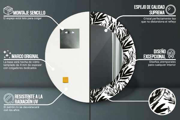 Lustro ramka z nadrukiem okrągłe Monstera