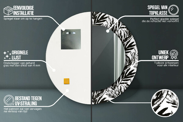 Lustro ramka z nadrukiem okrągłe Monstera