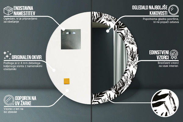 Lustro ramka z nadrukiem okrągłe Monstera