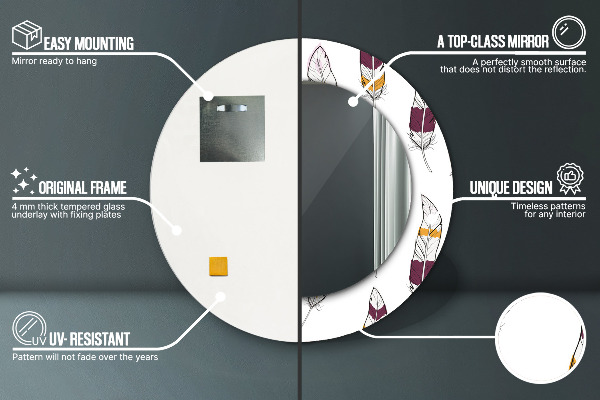 Lustro ramka z nadrukiem okrągłe Pióra
