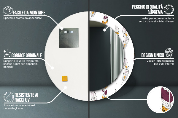 Lustro ramka z nadrukiem okrągłe Pióra