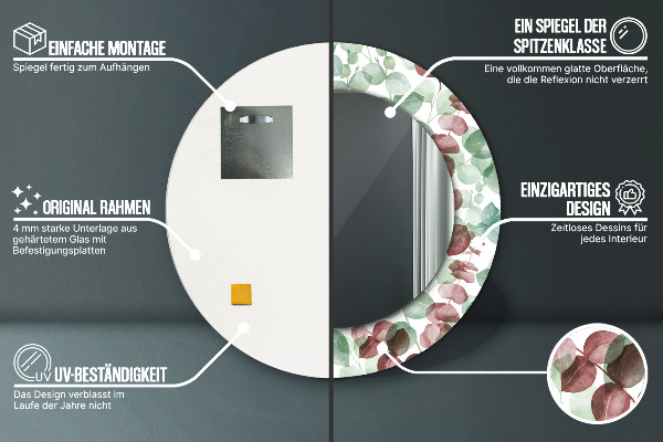 Lustro ścienne dekoracyjne okrągłe Eucaliptus