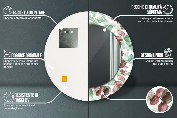 Lustro ścienne dekoracyjne okrągłe Eucaliptus