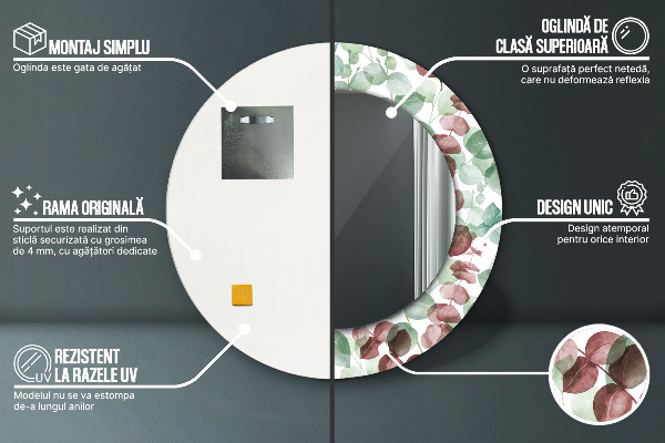 Lustro ścienne dekoracyjne okrągłe Eucaliptus