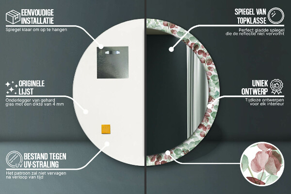 Lustro ścienne dekoracyjne okrągłe Eucaliptus