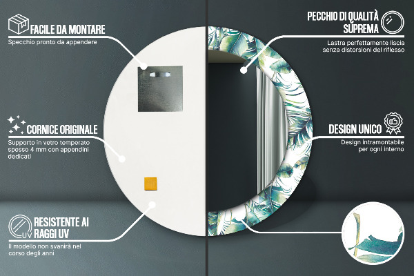 Lustro ścienne dekoracyjne okrągłe Liście