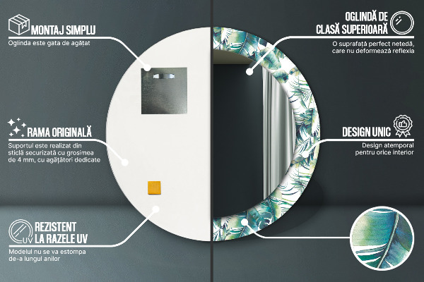 Lustro ścienne dekoracyjne okrągłe Liście