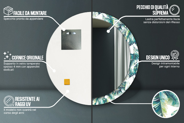 Lustro ścienne dekoracyjne okrągłe Liście