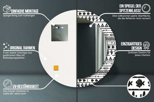 Lustro z drukowaną ramką okrągłe Boho minimalistyczny