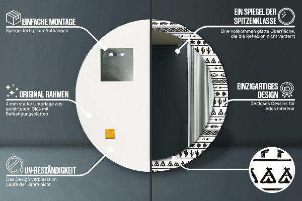 Lustro z drukowaną ramką okrągłe Boho minimalistyczny