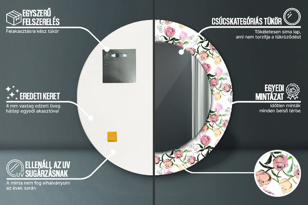 Lustro ścienne dekoracyjne okrągłe Pąki piwonii