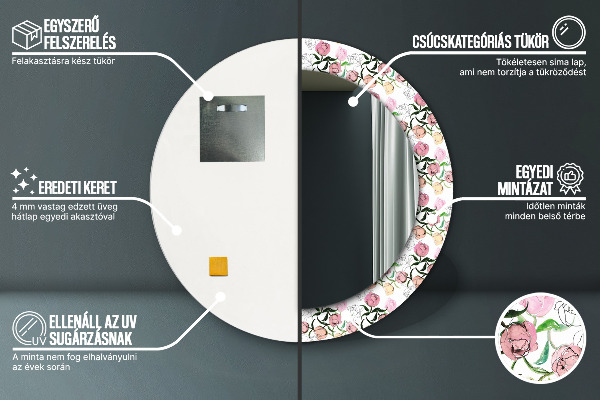 Lustro ścienne dekoracyjne okrągłe Pąki piwonii