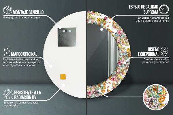 Lustro z drukowaną ramką okrągłe Sen o krainie baśni